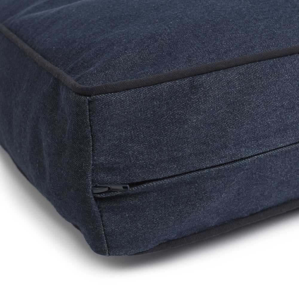 Gap Small Denim Logo Flat Dog Bed, Organic Cotton Cover with Zipper Closure, Dark Blue