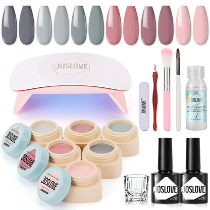 6 Colors Solid Gel Nail Polish Kit with U V Light and Base Top Coat, Nude Collection Cream Pudding Gel Nail Polish Set DIY Home Manicure