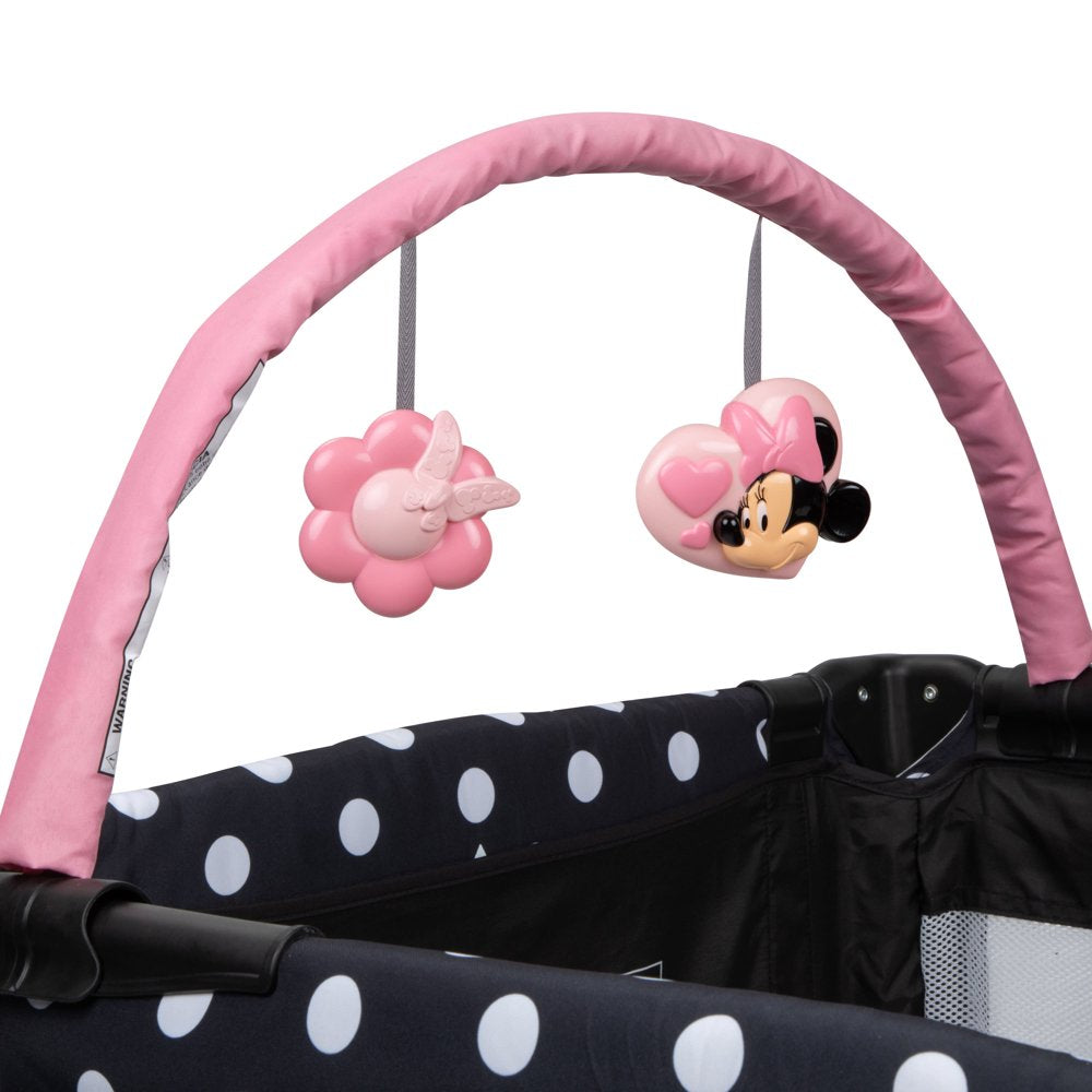 Disney Baby 3D Ultra Baby Play Yard with Bassinet and Toy Bar, Peeking Minnie