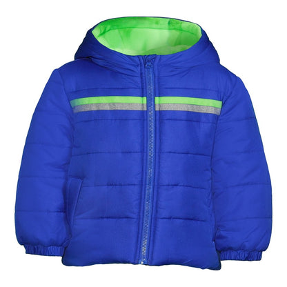 Weather Tamer Boys Hooded Long Sleeve Chest Stripe Winter Puffer Coat, Sizes 4-16