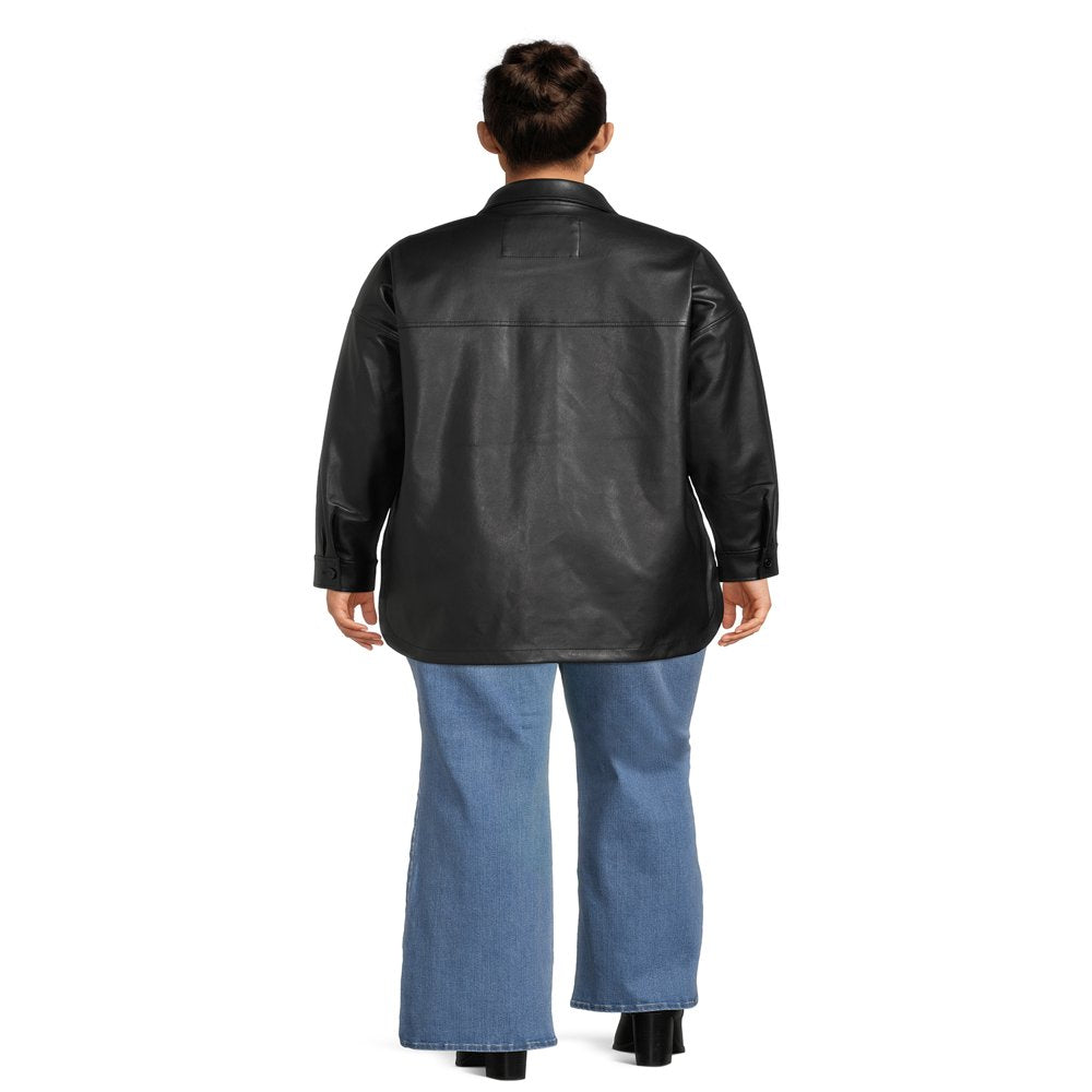  Juniors Plus Size Faux Leather Shacket