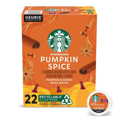 (4 pack) Starbucks K-Cup Coffee Pods, Pumpkin Spice Naturally Flavored Coffee for Keurig Brewers, 100% Arabica, Limited Edition, 1 Box (22 Pods)