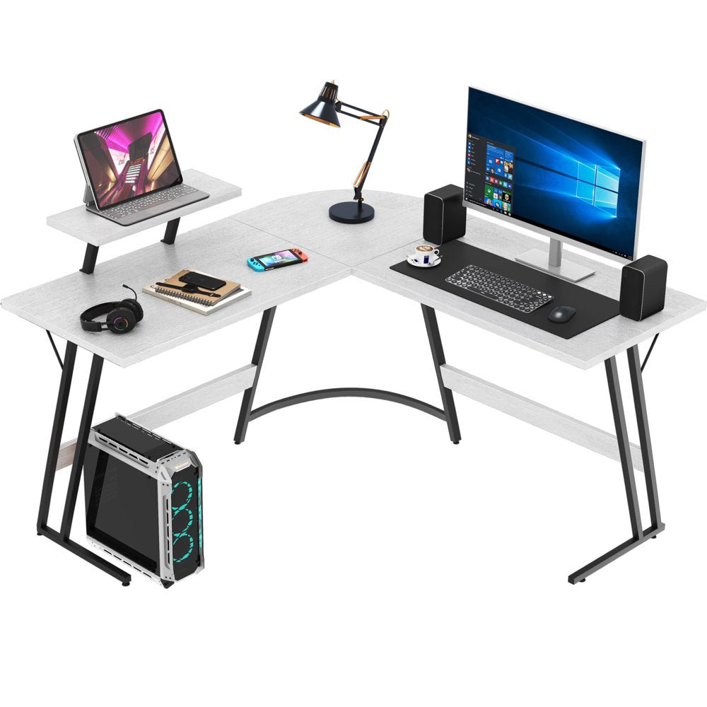 L-Shaped Gaming Desk 51 Inches Corner Office Desk with Removable Monitor Riser, Black