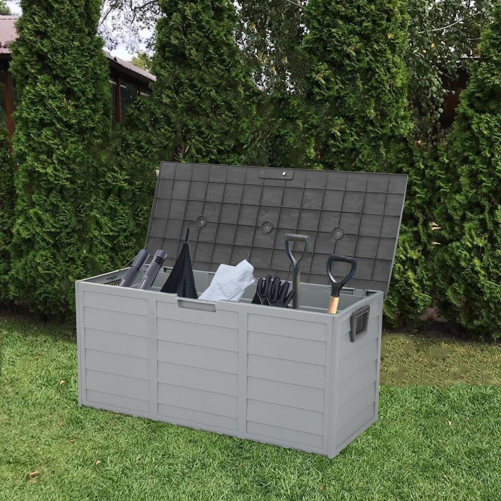 Ktaxon 75gal Outdoor Garden Plastic Storage Deck Box Chest Tools Black Grey