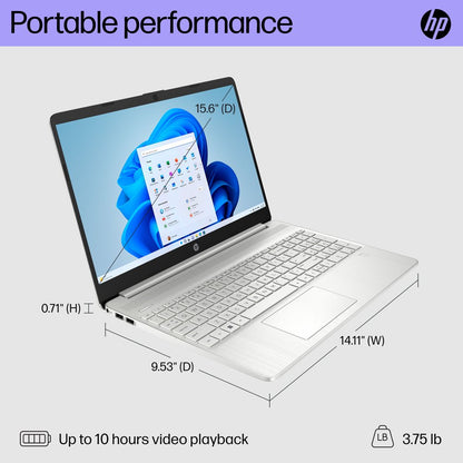 HP 15.6" FHD Laptop, Intel Core i3-1215U, 8GB RAM, 256GB SSD, Silver, Windows 11 Home, 15-dy5131wm