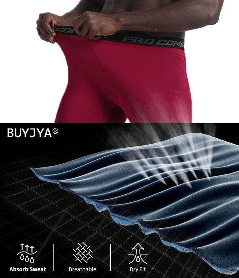 BUYJYA 3Pack Men's Compression Pants Gym Tights Mens Leggings for Sports Yoga Workout Clothes