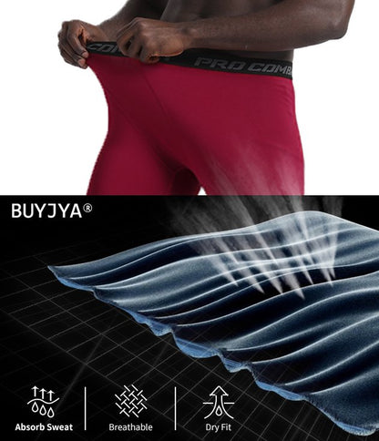 BUYJYA 3Pack Men's Compression Pants Gym Tights Mens Leggings for Sports Yoga Workout Clothes