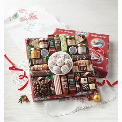 The Swiss Colony 27 Favorites Food Gift Box - Assorted Cheeses, Chocolates, Candies, Petits Fours, and Summer Sausage Meats - Holiday Red Box