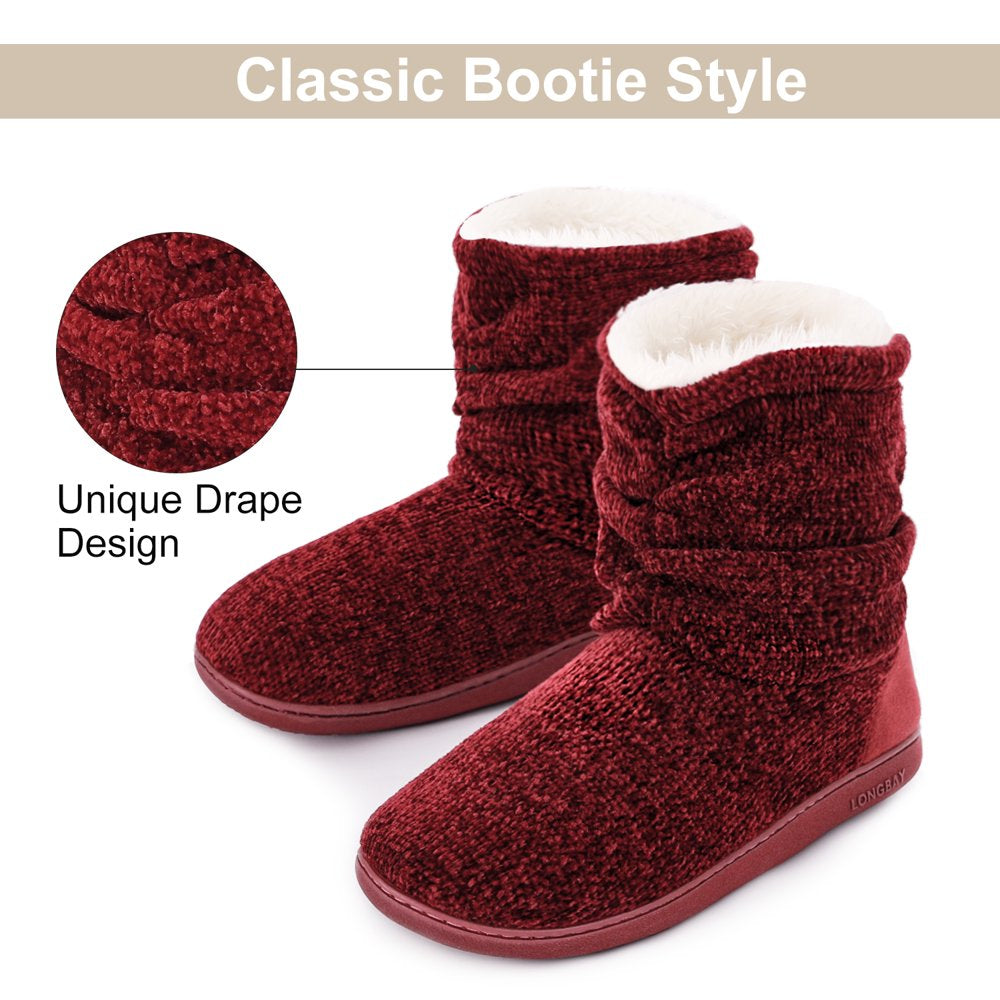 LongBay Women's Chenille Knit Cosy Boots Slippers Soft Plush Fleece Booties Slipper Memory Foam Women Bootee Slippers House Shoes