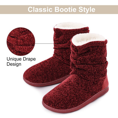 LongBay Women's Chenille Knit Cosy Boots Slippers Soft Plush Fleece Booties Slipper Memory Foam Women Bootee Slippers House Shoes