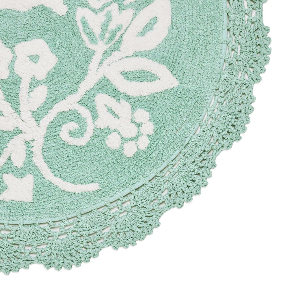  Floral Crochet round Cotton Bath Rug, Mint, 24" X 24"