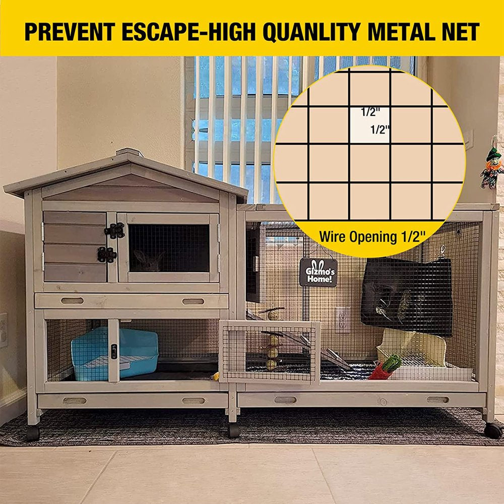 Morgete Wood Rabbit Hutch Bunny Cage with Wheels Small Pet House for Guinea Pig Indoor & Outdoor