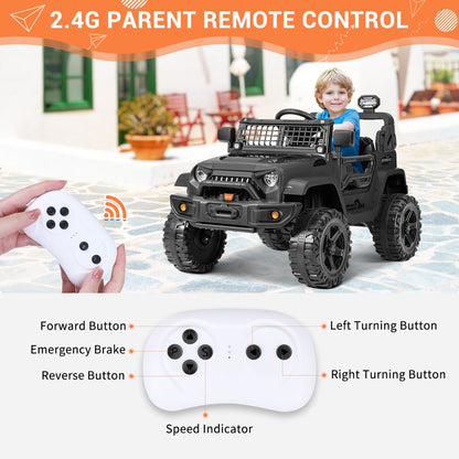 Funtok Kids 12V Electric Ride on Truck Toy Car with Remote Control, Spring Suspension, DIY Stickers and Music Player