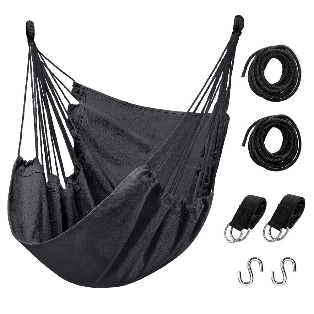 Livhil Hammock Chair Hanging Rope Hammock Swing Chair, Max 300 lbs Portable Hanging Hammock Chair with Pocket- Perfect for Outdoor, Home, Bedroom, Patio, Yard ,Balcony (Dark Gray)