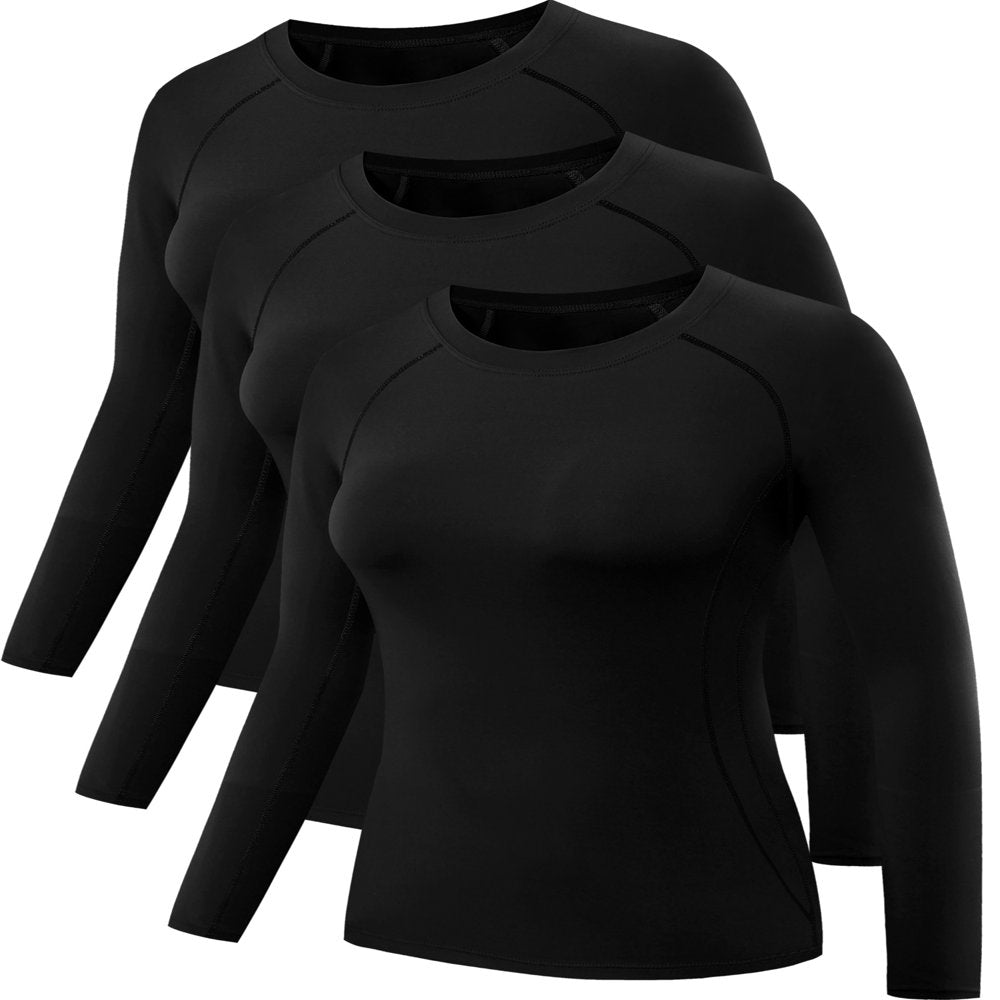 NELEUS Womens Athletic Compression Long Sleeve Yoga T Shirt Dry Fit 3 Pack,Black,US Size S