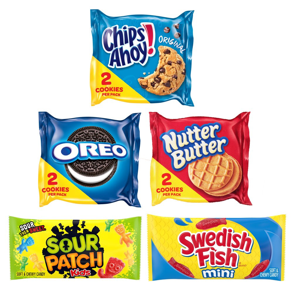 OREO, CHIPS AHOY!, Nutter Butter, SOUR PATCH KIDS & SWEDISH FISH Cookies & Candy Variety Pack, 40 Holiday Snack Packs