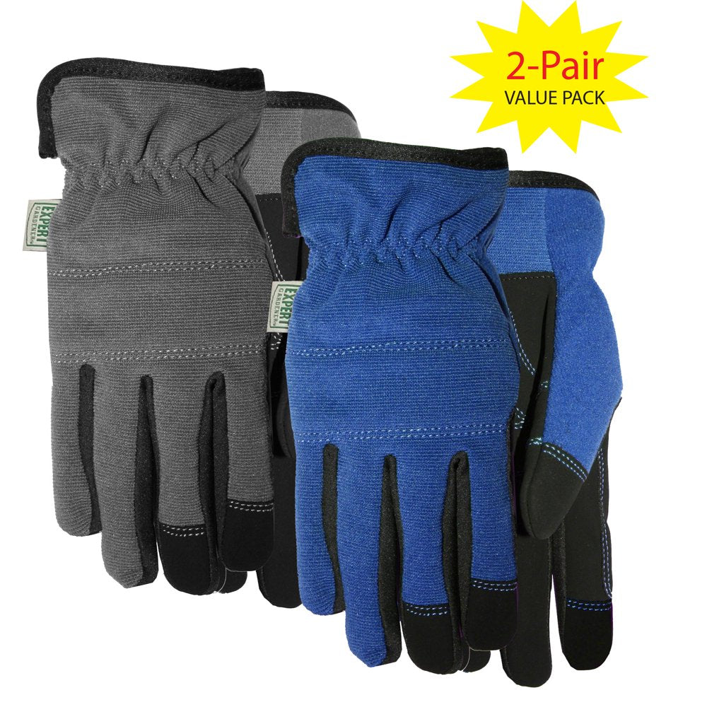 Expert Gardener Adult Unisex Large Synthetic Leather Gloves, Blue & Gray 2 Pack