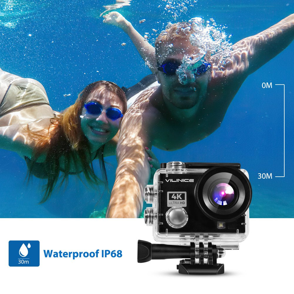 Action Camera, 4K WiFi Camera with EIS 30m Underwater Waterproof Cameras for Snorkeling, Sports Camera with 16MP Sony Sensor, Camera Compatible Case, Remote Control for Gift, Travel