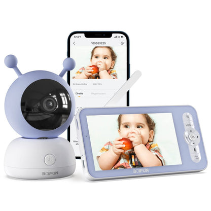 BOIFUN Baby Monitor with Remote Pan-Tilt-Zoom, 1080P, Cry and Motion Detection, 300M Long Range, APP, Night Vision, 5'' Wireless Baby Monitor with Camera and Audio (Supports 2.4Ghz WiFi Only)