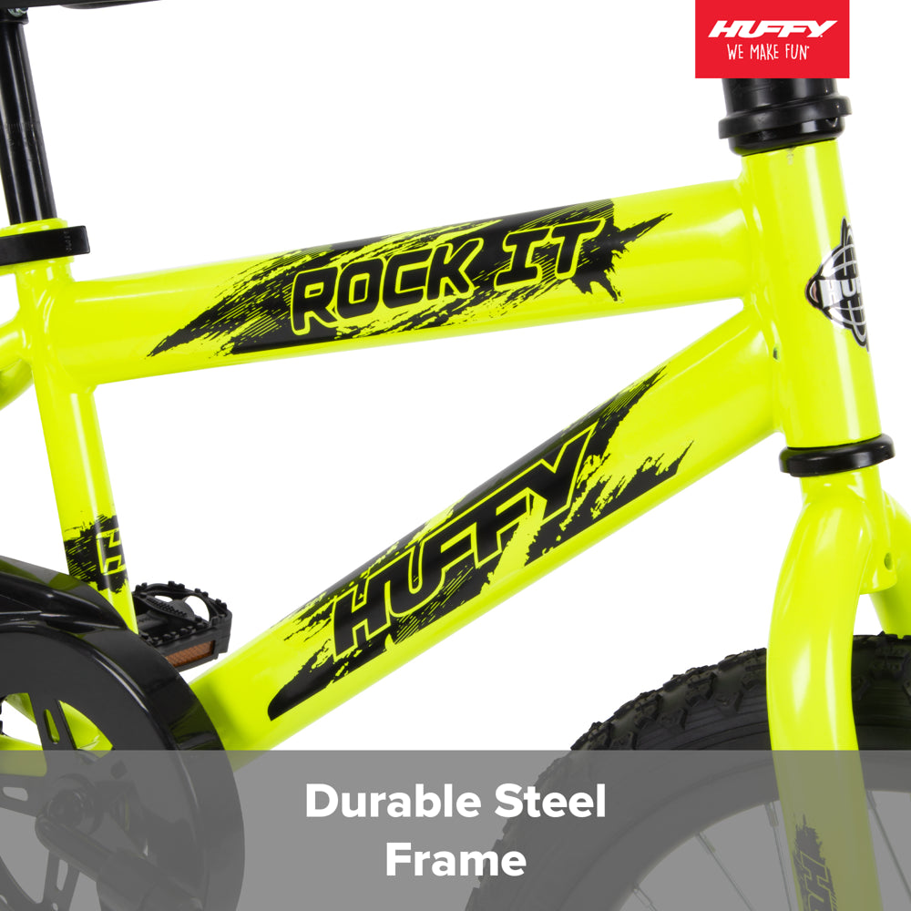 Huffy 18 in. Rock It Kids Bike for Boys Ages 4 and up, Child, Neon Powder Yellow