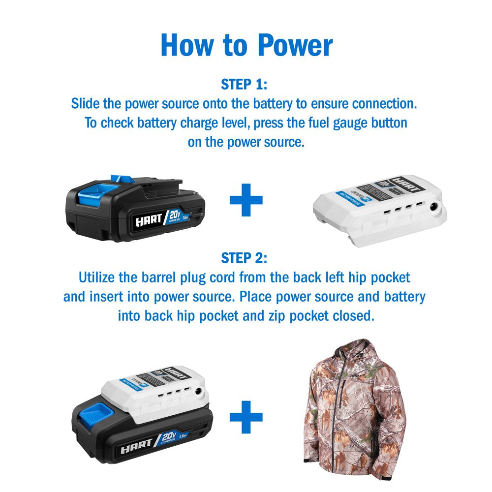 HART 20-Volt Heated Jacket Kit, Realtree Xtra Camouflage, Male Medium, (1) 1.5Ah Lithium-Ion Battery