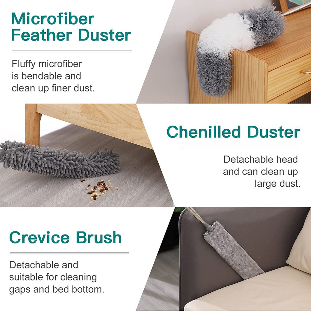 3 in 1 Microfiber Dusters Detachable with Extension Pole 30-100" Duster Cleaning Kit