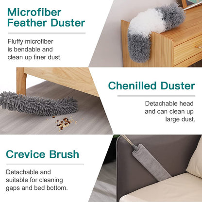 3 in 1 Microfiber Dusters Detachable with Extension Pole 30-100" Duster Cleaning Kit