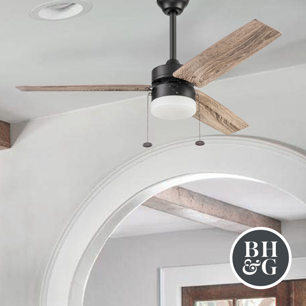 Better Homes & Gardens Olson 48" Oil-Rubbed Bronze Ceiling Fan with Light, 3 Blades, Pull Chains & Reverse Airflow