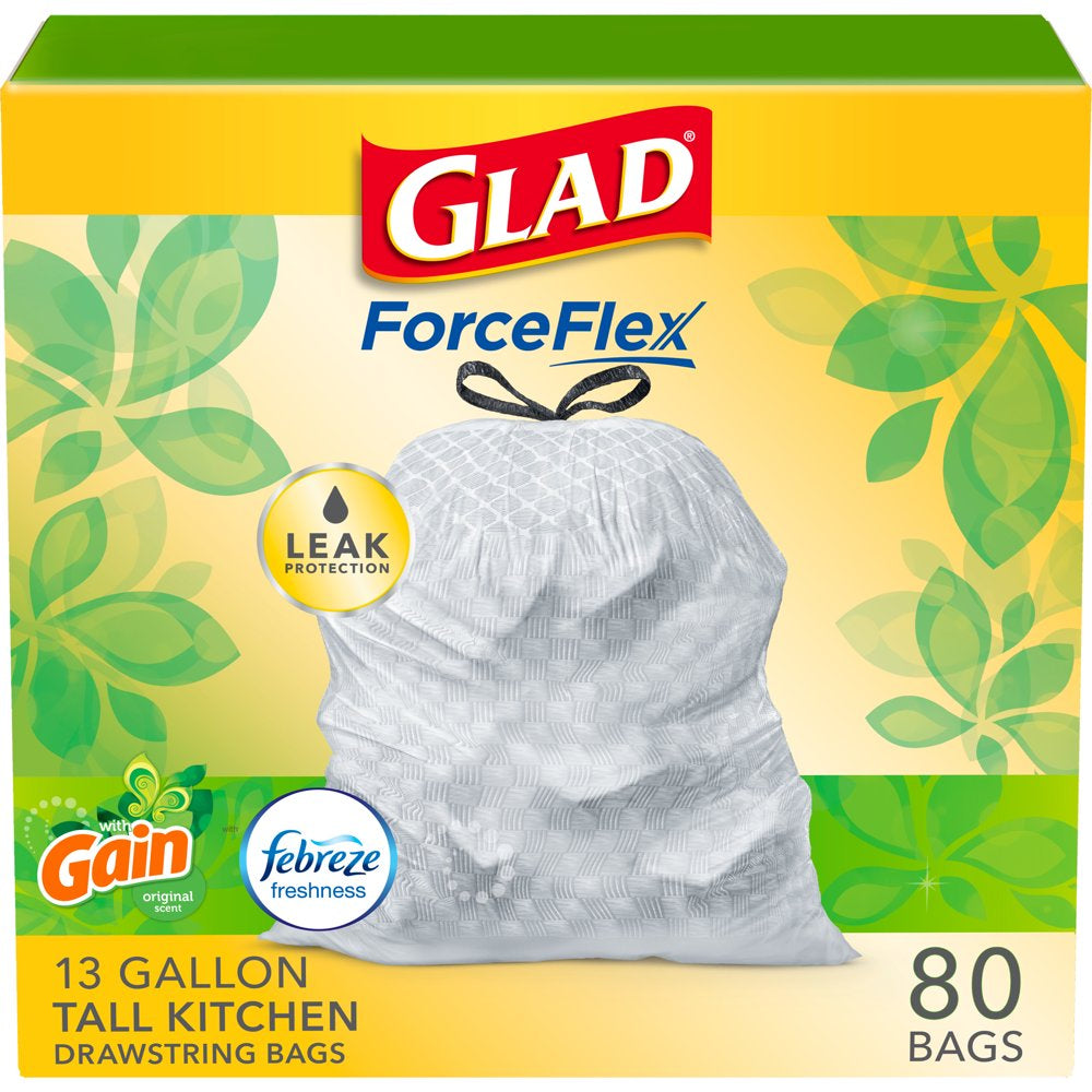 Glad ForceFlex 13 Gallon Tall Kitchen Trash Bags, Gain Original Scent, Febreze Freshness, 40 Bags