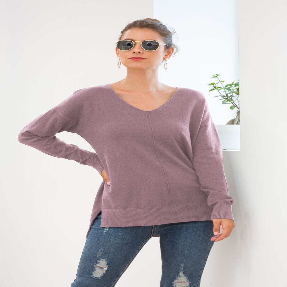 Uvplove V Neck Sweaters for Women Fall Lightweight Knit Pullover Sweater Blouse