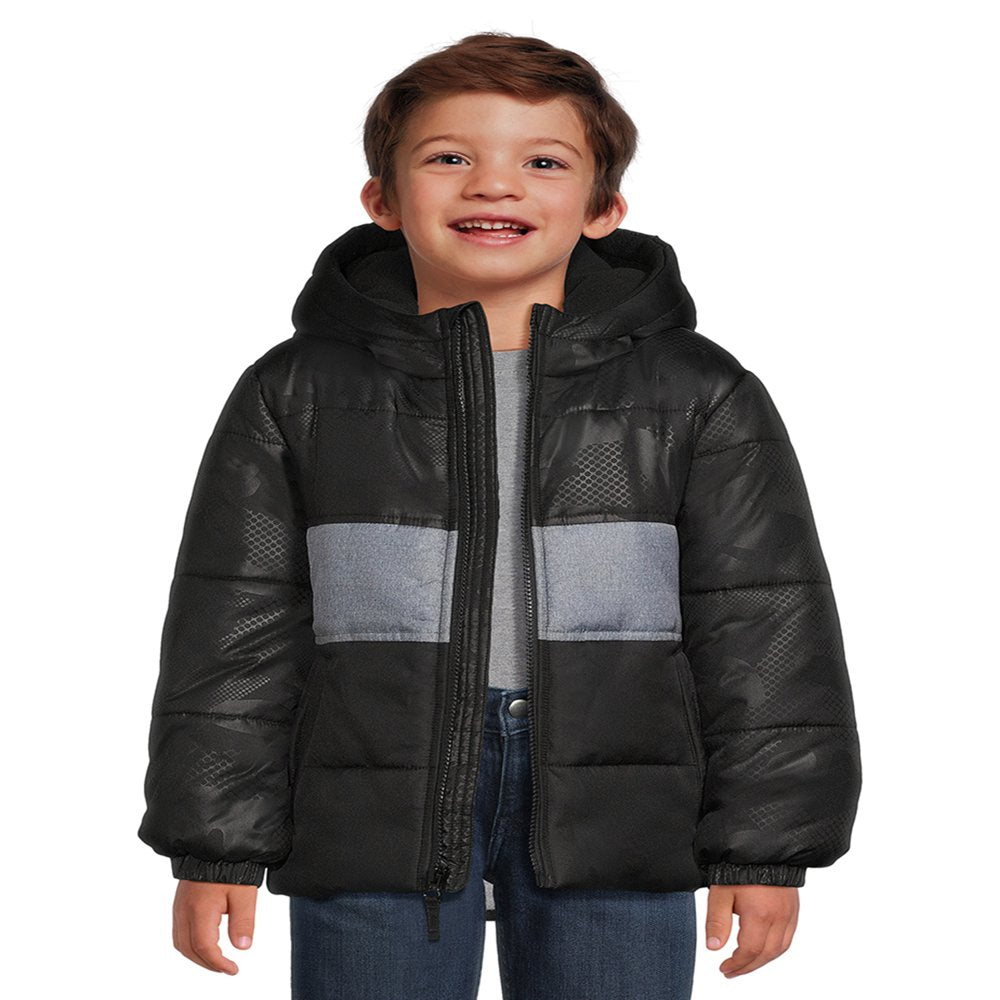 Weather Tamer Boys Hooded Long Sleeve Colorblock Winter Puffer Coat, Sizes 4-16