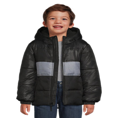 Weather Tamer Boys Hooded Long Sleeve Colorblock Winter Puffer Coat, Sizes 4-16