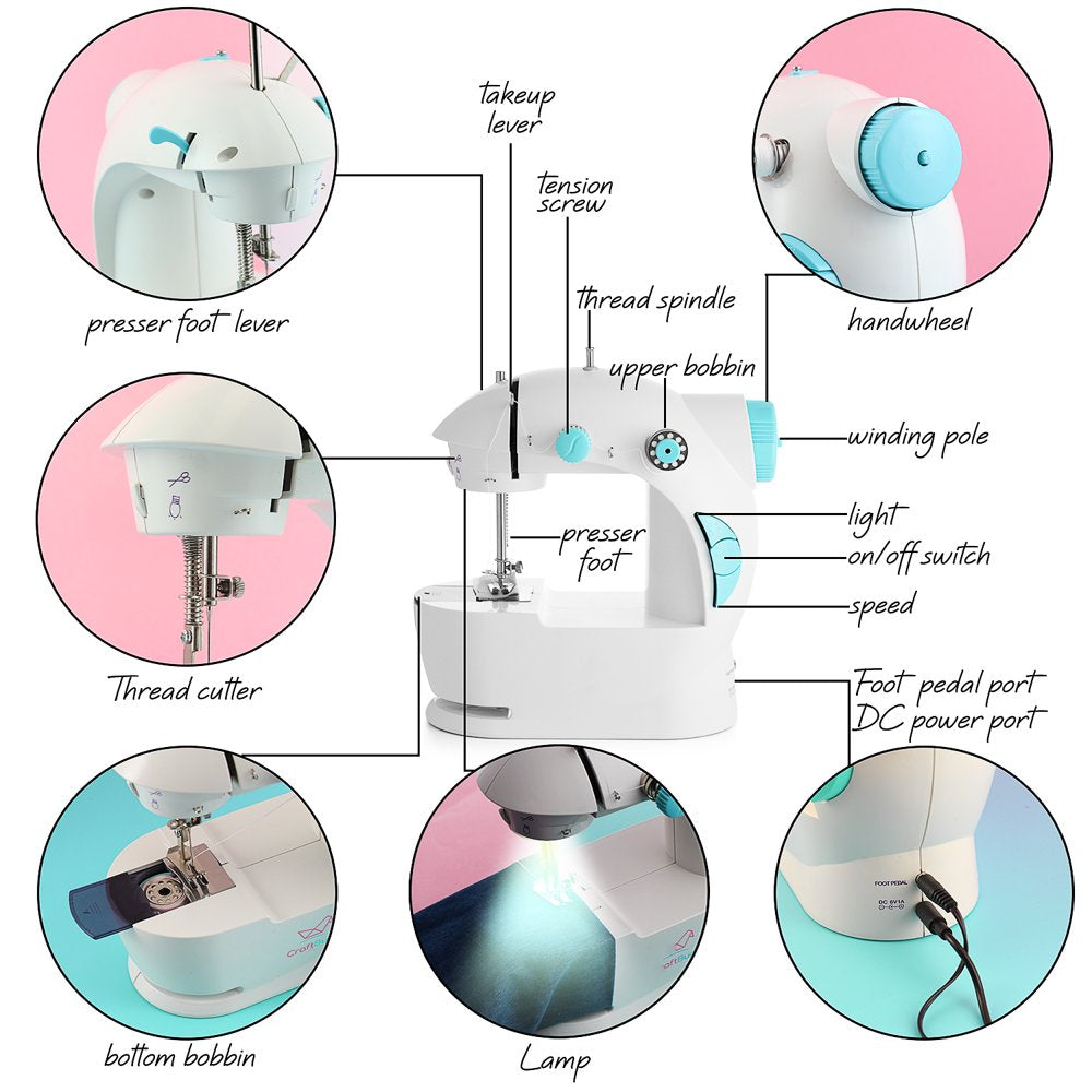 Virtu Sewing Machine Kit for Beginner, Dual Speed Portable Sewing Machine (48 Piece)