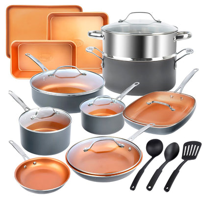 Gotham Steel Pots and Pans Set 20 Piece Cookware Set with Nonstick Ceramic Copper Coating