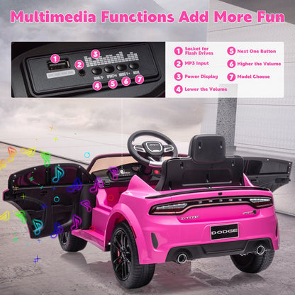 Dodge Electric Ride on Cars for Kids, 12 V Licensed Dodge Charger SRT Powered Ride On Toys Cars with Parent Remote Control, Electric Car for Girls 3-5 w/Music Player/LED Headlights/Safety Belt, Pink