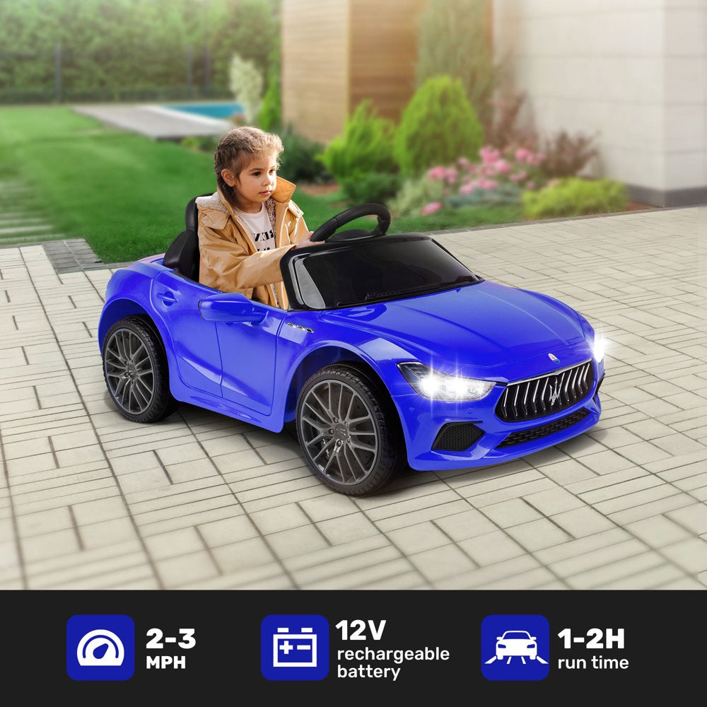 TOKTOO 12V Maserati Licensed Kids Ride-on Car w/ Remote Control, Music Player, Openable Doors-Blue