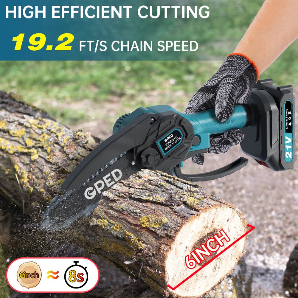 Mini Chainsaw, 6 inch Portable Electric Chainsaw Cordless, Handheld Chain Saw Pruning Shears Chainsaw for Tree Branches, Courtyard, Household and Garden(2 Mini Chainsaw + 2 Batteries + 2 Guide Bar)