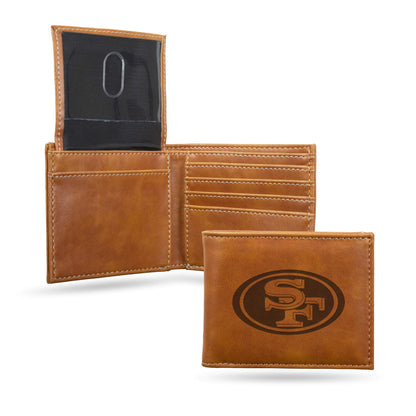 Rico Industries Unisex Laser Engraved Billfold Wallet,Lightweight, San Francisco 49ers Brown