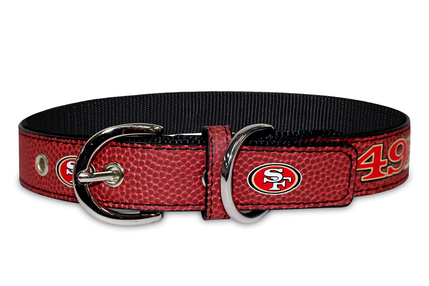 Pets First Tough Leather Pet Collar NFL SAN Francisco 49ERS Premium Dog Collar, Limited Edition, Size Medium. Best & Strongest Heavy-Duty Dog Collar!, Medium (16-20"" Long & 1"" Wide)