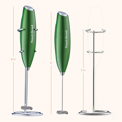 Powerful Handheld Milk Frother, Mini Milk Foamer, Battery Operated Stainless Steel Drink Mixer with Frother Stand