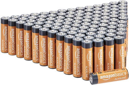 Amazon Basics 100 Pack AA High-Performance Alkaline Batteries, 10-Year Shelf Life, Easy to Open Value Pack & 8 Pack 9 Volt Performance All-Purpose Alkaline Batteries, 5-Year Shelf Life