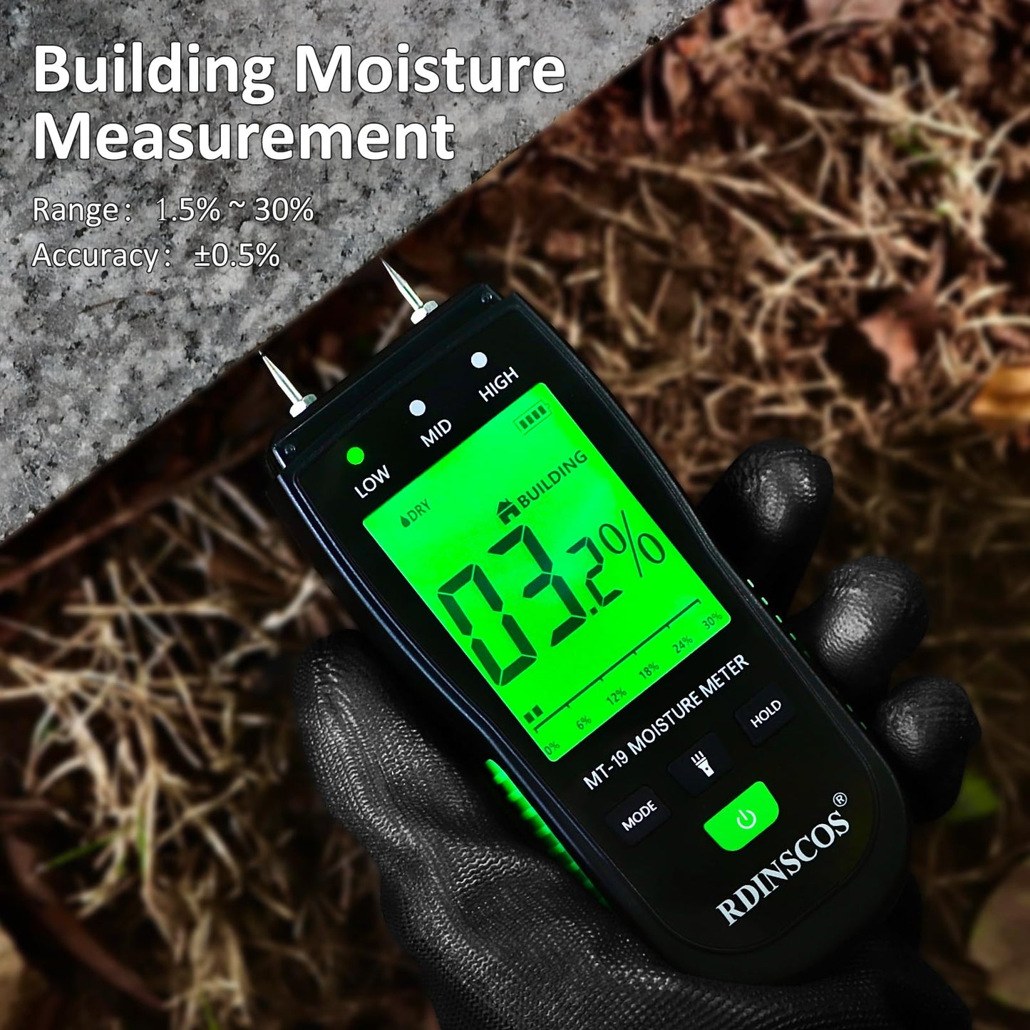 Wood Moisture Meter, Firewood Moisture Tester, Drywall Moisture Detector Professional Moisture Content Meter Lumber Logs Concrete Floors Carpet Ceiling Building Material Hardwood (Pin-type)