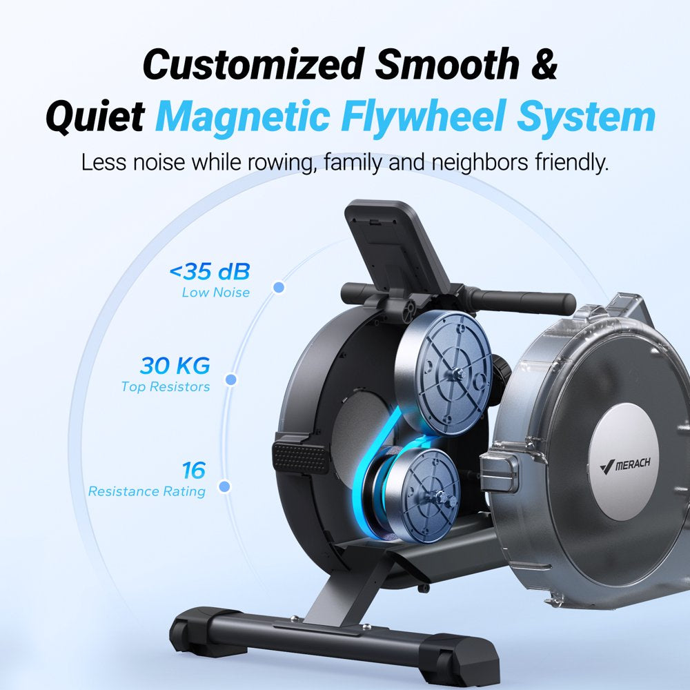 Magnetic Rowing Machine Quiet 16 Levels of Resistance Bluetooth Black Rower for Home Workout