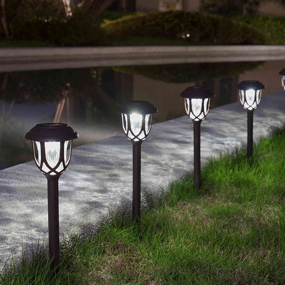 10 Pack Solar Lights Outdoor Decorative, Solar Pathway Lights Outdoor, Solar Powered Garden Yard Lights for Walkway Sidewalk Driveway. (Brown, Cool White)