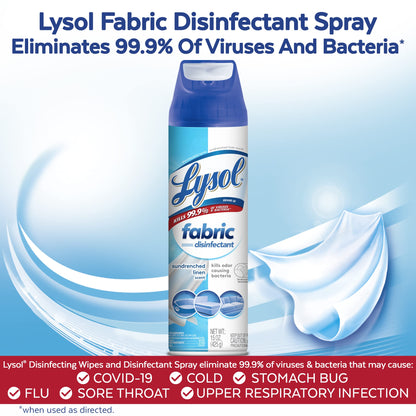 Lysol Fabric Disinfectant Spray, Sanitizing and Antibacterial Spray, For Disinfecting and Deodorizing Soft Furnishings, Sundrenched Linen 15 FL. Oz