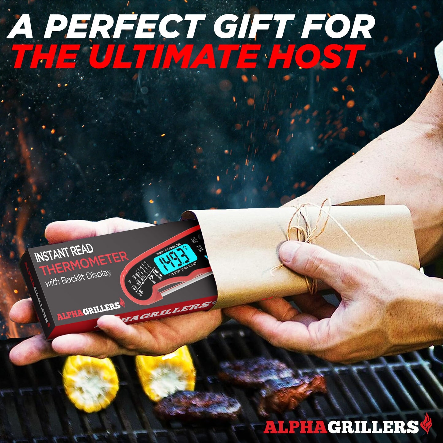 Alpha Grillers Instant Read Meat Thermometer for Grill and Cooking. Best Waterproof Ultra Fast Thermometer with Backlight & Calibration. Digital Food Probe for Kitchen, Outdoor Grilling and BBQ!