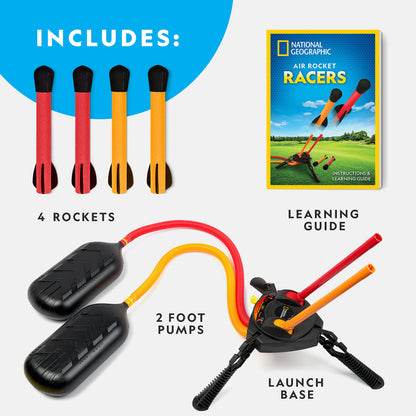 NATIONAL GEOGRAPHIC Air Rocket Toy - Stomp & Launch Dueling Air Rockets up to 100 Ft., Includes Launcher, 4 Foam-Tipped Rockets, Outdoor Kids Toys, Kids Science Kit, Rocket Launcher (Amazon Exclusive)