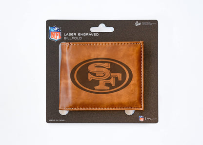 Rico Industries Unisex Laser Engraved Billfold Wallet,Lightweight, San Francisco 49ers Brown