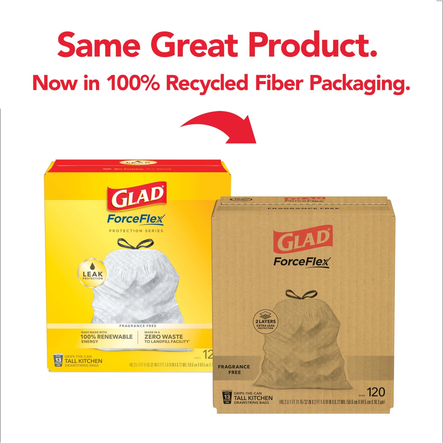 Glad ForceFlex Tall Kitchen Drawstring Trash Bags, 13 Gal, Unscented, 120 Ct, Pack May Vary