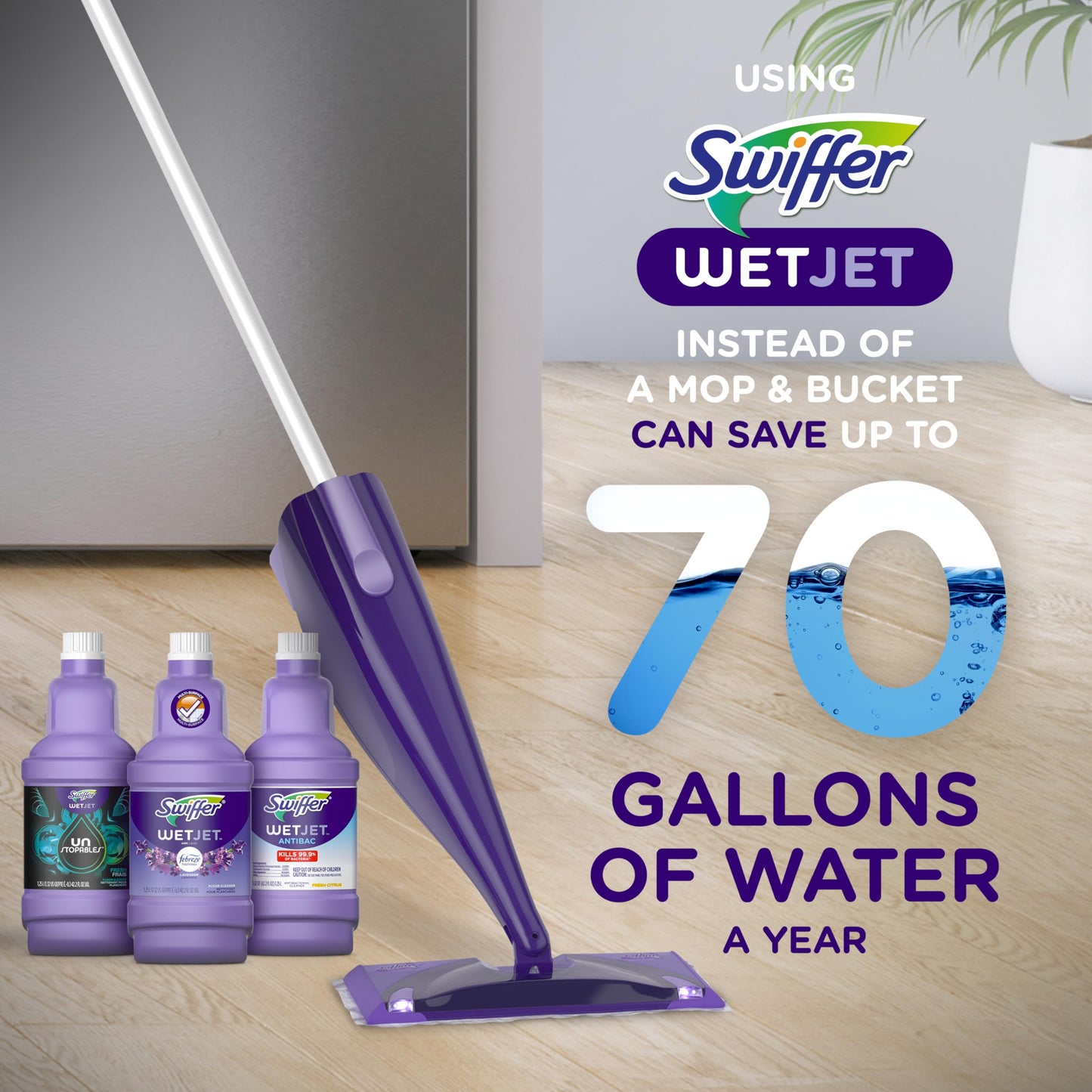 Swiffer WetJet Multi-Purpose Floor Cleaner Solution with Febreze Refill, Lavender Scent, 1.25 Liter -42.2 Fl Oz (Pack of 2)